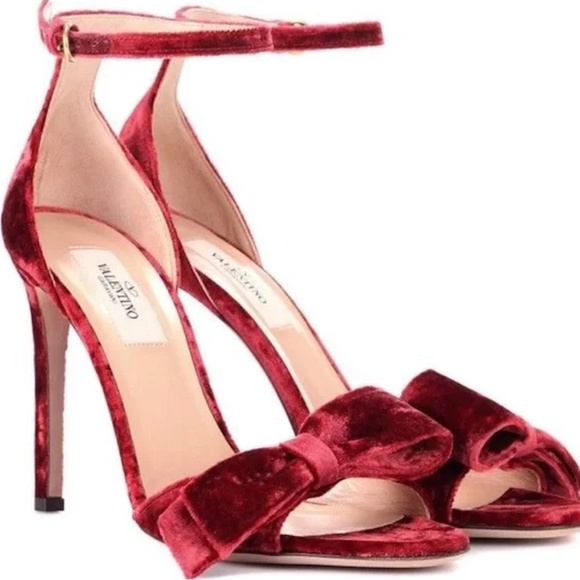 Valentino Shoes - Valentino Velvet Bow Ankle Strap Heels - 37.5 (US 7)